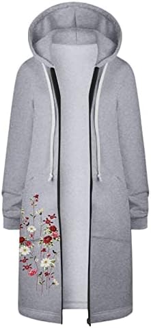 Ženske kapuljače jakne zip up cvjetni tisak spajanje topli kaputi zimi vanjski rov vanjskih odjeća vrhovi