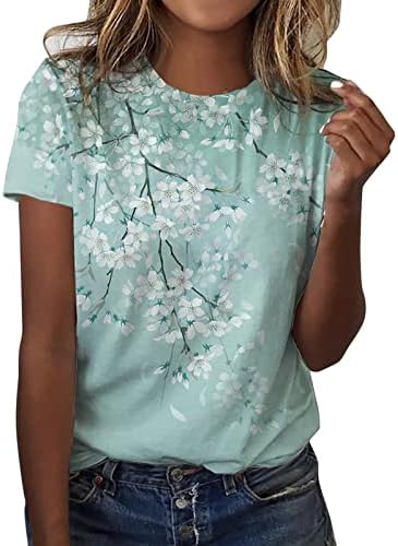 Ženski dnevni proljetni mačji otisak o vratnim tenkovima vrhovi kratkih rukava košulje ležerne majice majice i košulje ženske majice