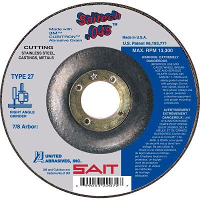 United Abrasives - SAIT 22072 Depresivni središnji kotač T27 4-1/2 X .045 X 7/8 keramički alum. Oksid - PKG QTY 50 50