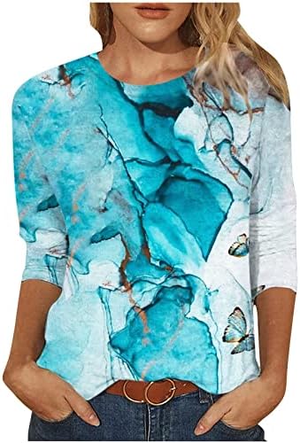 Ženski vrhovi Odjeljni 3/4 rukava Top Summer Lime Boja za tiskanje majice ležerne labave tunike tunike udobne meke bluze
