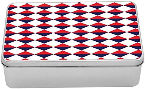 Ambsonne Americana Metal Box, pola trokuta dijamantni oblik retro mornarice nadahnuti umjetnički ispis, višenamjenski pravokutni spremnik
