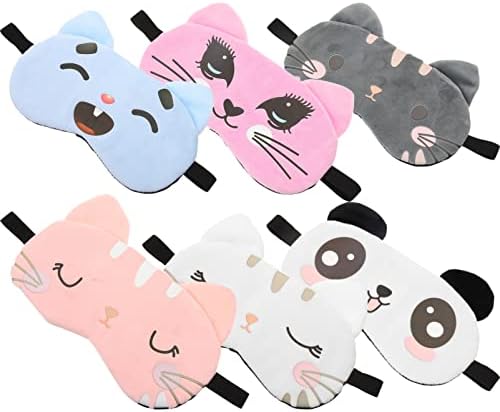 Didiseaon 6pcs maska ​​za spavanje za djecu blokira svjetlost s crtanim životinjskim uzorkom, noćna maska ​​za oči i putninje spavanja