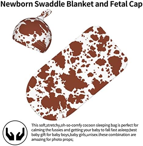 Slatka deka krava kaputa šešira postavljena za 0-6 mjeseci dječaka djevojčica, mekani zavarivanja omota za bebe, 2 pakiranja novorođenčadi