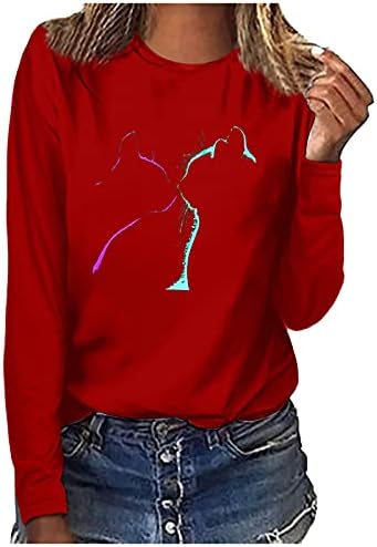 Ženski modni print vrhovi okrugli vrat dugi rukavi majica Osnovne bluze casual pulover uzročne bluze vrhovi