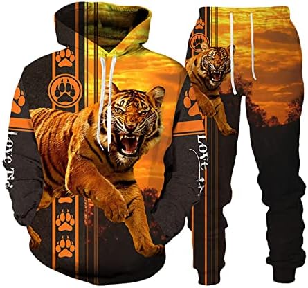 Animal 3d Tiger Tished Hoodie + hlače odijelo Cool Muškarci Žene 2 PCS Sportska odjeća Set jesenski muški odjeća