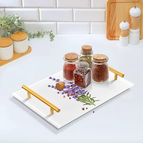 Dallanan akrilna ladica za kupaonicu, pravokutni akvarel ljubičaste lavande cvjetovi ukrasni ladice sa zlatnim ručkama za kuhinjsku