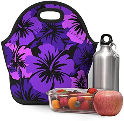 Torba za ručak s ljubičastim havajskim cvijećem, torba, torba za ručak za žene/ muškarce, kutija za ručak, izolirana posuda za ručak,