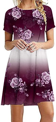 Gufesf Sundresses za žene, žene kratka haljina kratki rukavi okrugli vrat majice haljine cvjetna tiskana mini haljina