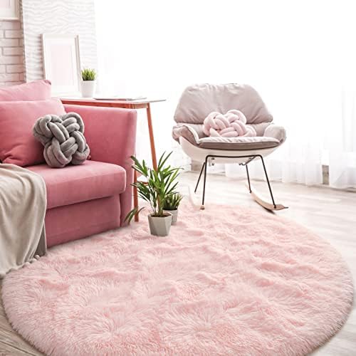 Cydiria ružičasta okrugla tepiha za tinejdžere Djevojke Dječja spavaća soba, slatka pahuljasta krug drhtavi prostirka prostirka, nejasan