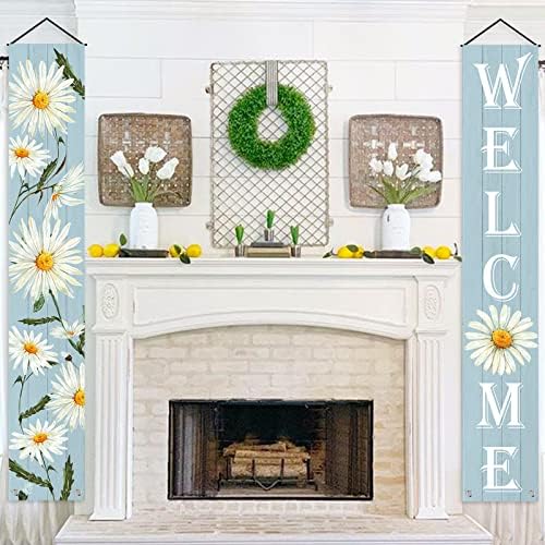 AnyDesign Daisy trijem natpis ljetni proljeće doček dočeka Svijetloplavi bijeli cvijet viseći natpis za vrata sezonski viseći ukras