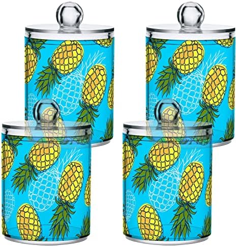 Yyzzh ananas tropsko voće na plavom ljetnom dizajnu 4 pakiranje Qtip držač za dozator pamučne brisačke kuglice okrugli jastučići floss