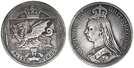 Kraljica Victoria brončana medalja kovanica 1887. Britanska velška zastava Crveni zmaj medaljon antikni srebrni dolar