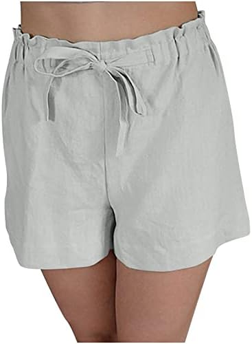 Ženske ljetne kratke kratke hlače pamučno lane labave kratke hlače udobne elastične čipke s visokim strukom.
