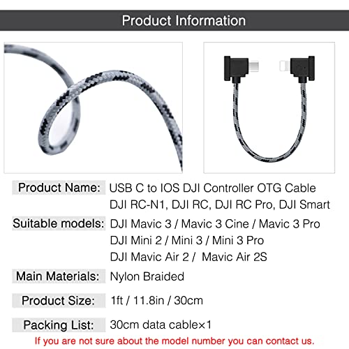 1-NOGA USB kabel C za iOS-daljinski upravljač za DJI Mavic 3, Mini 2, 3 Mini Pro, Air 2S, Mavic Air 2, DJI RC-N1, DJI Drone na telefon
