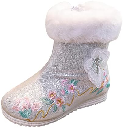Cipele za djevojčice tople pamučne čizme s vezenim leptirom, vezene čizme u nacionalnom stilu, vodootporne cipele za princezu za malu