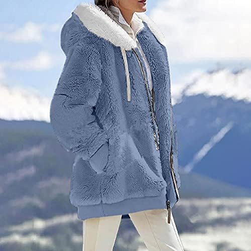 FOVIGUO Djed kaput, zimski klub dugi rukavi za žene klasični kapuljača udoban natezani džemper solidan zip up v