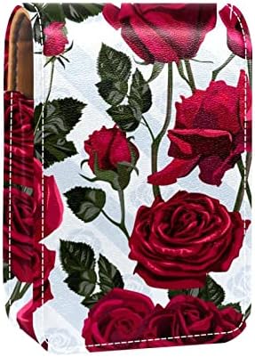 Mini Futrola za ruž za usne s ogledalom za novčanik, crvenim cvijećem, ružama i lišćem, prijenosna Futrola za organiziranje