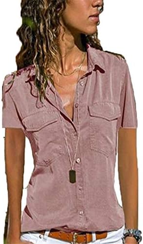 Adongnywell ženski kratki rukav v bluza s kratkim rukavima gumb za kratke rukave dolje majice vrhovi šifonske košulje tunike