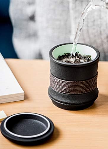 Dehuayao keramički crni čaša šalica infuser keramička šalica s poklopcem i infuserom, 7 oz, prijenosnim s nosačem, čaj za jedan
