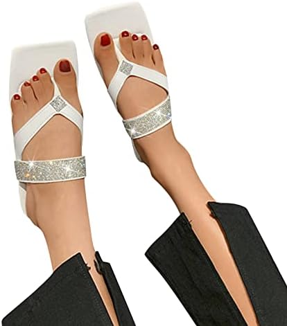 WASERCE GLITTER SANDALE Dvostruke kopče Sandale za žene dame modne solidne ravne papuče s rhinestone sandale casual cipele