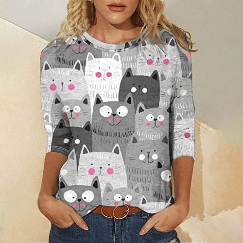 Ženski 3/4 rukavi ležerni vrhovi Slatka životinjska tiskana majica predimenzionalna pulover bluza baisc posada za vrat tunike košulje