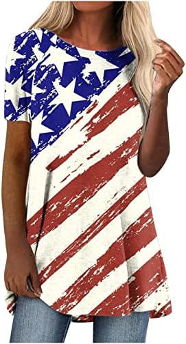 Bluza košulja za dame Ljeto Jesen 2023 kratki rukav Okrugli vrat pamuk Uzorak američke zastave i zvijezde US