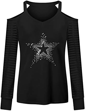 Crni ljetni vrhovi Žene Rhinestone majice čiste mrežice prugaste dugih rukava hladno rame bez tunike Drvasta slatka bluza