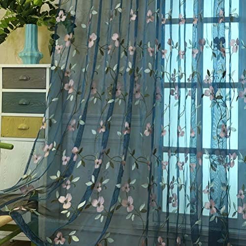 Zybw Blue Empoidery polu -čista zavjesa orhideja Djevojke spavaće sobe Voile zavjesa ukrasna gromata 2 ploča prozorske zavjese