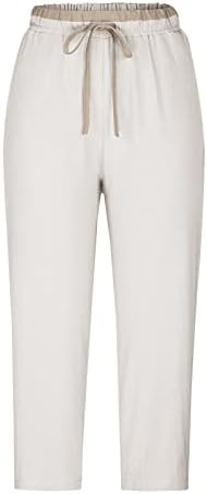 Ženske pamučne lanene hlače 2023 Ležerne široke široke hlače u struku, Duge hlače s džepovima