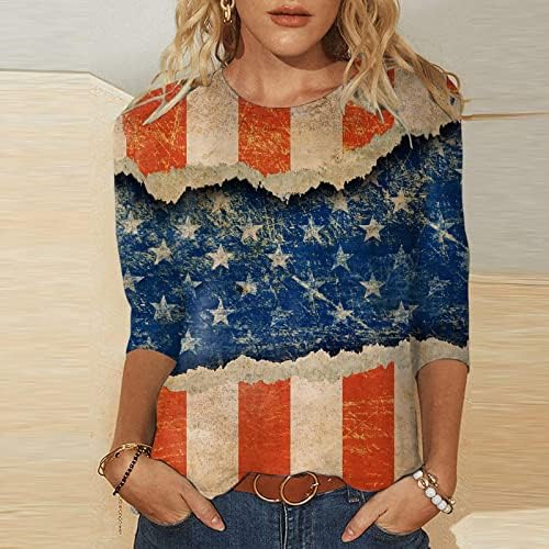 4. srpnja košulje za žene s američkom zastavom ljetne košulje s okruglim vratom 3/4 rukava s tri četvrtine rukava prozračne udobne