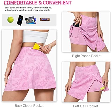 Ženske teniske suknje s visokim strukom, sportske kratke hlače za golf s 3 džepa za ležerno trčanje i aktivni sportski trening u ružičastoj