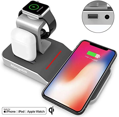 Mangotek Apple Watch Stand Wireless Charger za iPhone i IWatch, 4 u 1 stanici za punjenje s priključkom munje i USB priključkom za