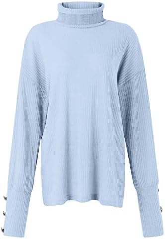 Ženski džemperi kornjača vrh gumb za pulover gore uz dugi rukavi Čvrsta boja pletena košulja