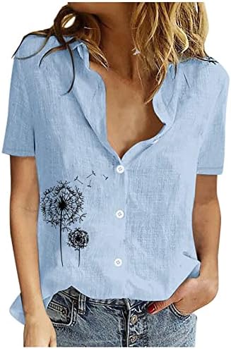 Ženski gumb s kratkim rukavima Donjim košulja od pamučne lanene košulje ljeto labavo fit casual v-izrez majica majica majica majica