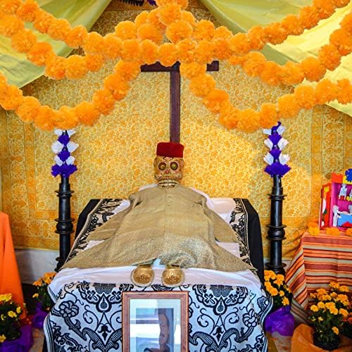 Willbond 2 pakiranje 5 ft Marigold Garland Marigold Cvjetovi za Diwali Indian Dia de los Muertos dekor Halloween Faux Garlands Wedding