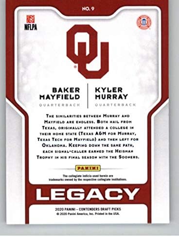 2020. Panini Condenders Nacrt naslijeđe 9 Baker Mayfield/Kyler Murray Oklahoma Soons Nogometni trgovačka karta