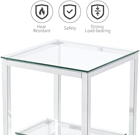 Stakleni krajnji stol Moderni kvadratni bočni stol sa staklenom policom 2-slojni stolić za kavu od nehrđajućeg čelika u zlatnom okviru