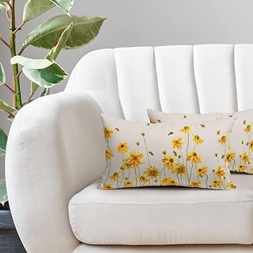 Proljetni cvjetni jastuk pokrivača 12x20 inčni set od 2 žuta cvjetova coreopsis pčelinji ukrasni jastuci za jastuke Postepe prirodni