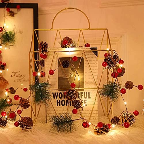 Božićni vijenac sa svjetlima, osvijetljeni vijenac od 10 ft s 30 -om, božićne lampice s baterijama s pinecones i bobice, prelitni vijenac