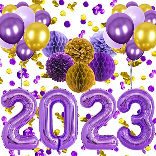 2023. Ukrasi o zabavama, Purple Gold Party pribor za diplomiranje Nova godina, 2023. BALOONS BROJEVSKI PARTY Opskrba krugova Konfetti