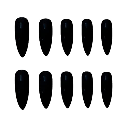 24pcs puni crni lažni nokat s potpunim pokrivanjem badema, dugi tisak na noktima s ljepilom za žene i djevojke, dizajn noktiju, ukras