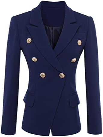 Lang Xu Glass Blazer jakna Ženski zlatni gumbi mornarsko plavo dvostruko dvostruko grudi Blazer
