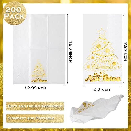 Hotop 200 pakiranje božićnih salveta Zlatna folija za jednokratnu upotrebu papira za koktel ručnike za goste Ukrasne salvete Nove godine