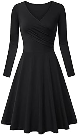 Nokmopo Nove godine haljine modne solidne boje haljina s V-izrezom kratki rukavi večernja haljina za ženske haljine