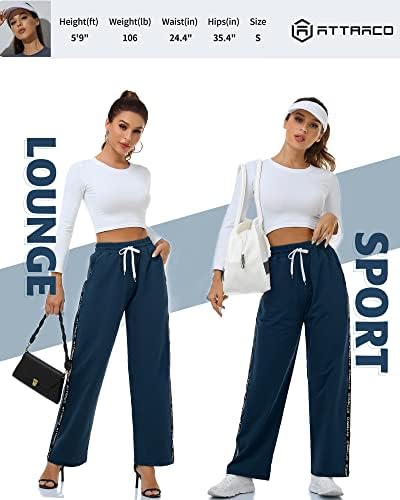 Attarco žene hlače s širokim nogama s džepovima labave hlače atletski dnevni boravak