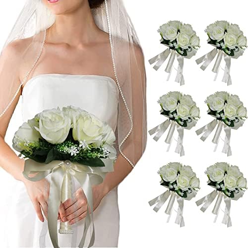 Beryler 6 Pack Wedding Bouquets za djeveruše, djeveruše bukete za vjenčani set od 6, buketi za vjenčane cvijeće, umjetni cvjetni buket,