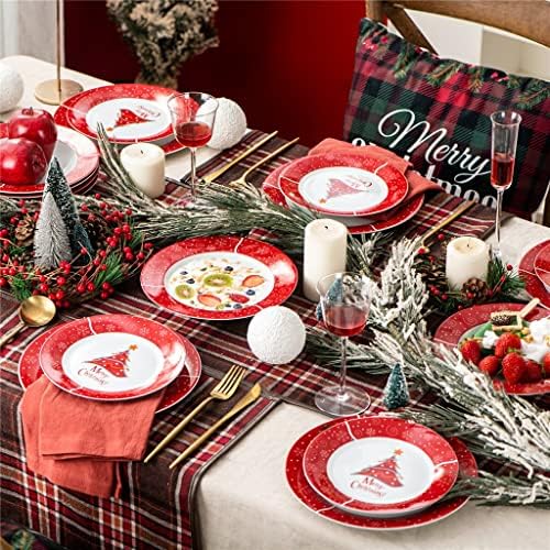 Mgwye 18-komad božićnog stila porculanski keramički pribor za večeru sa 6*desertnim pločama, tanjur za juhu i tanjur za večeru set
