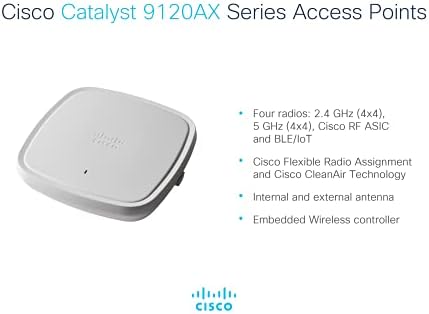 Cisco Catalyst 9120AXI-EWC-B bežična pristupna točka, Wi-Fi 6, 4x4 Dual 5GHz Radio, MU-MIMO, Cleanir s Cisco RF ASIC, ugrađeni bežični