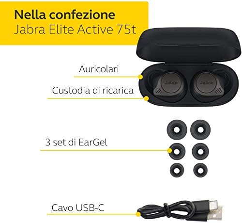 Jabra Elite Active 75t True bežična Bluetooth ušnih ušiju, Titanium Black - bežični uši za trčanje i sport, uključeni futrola za punjenje,