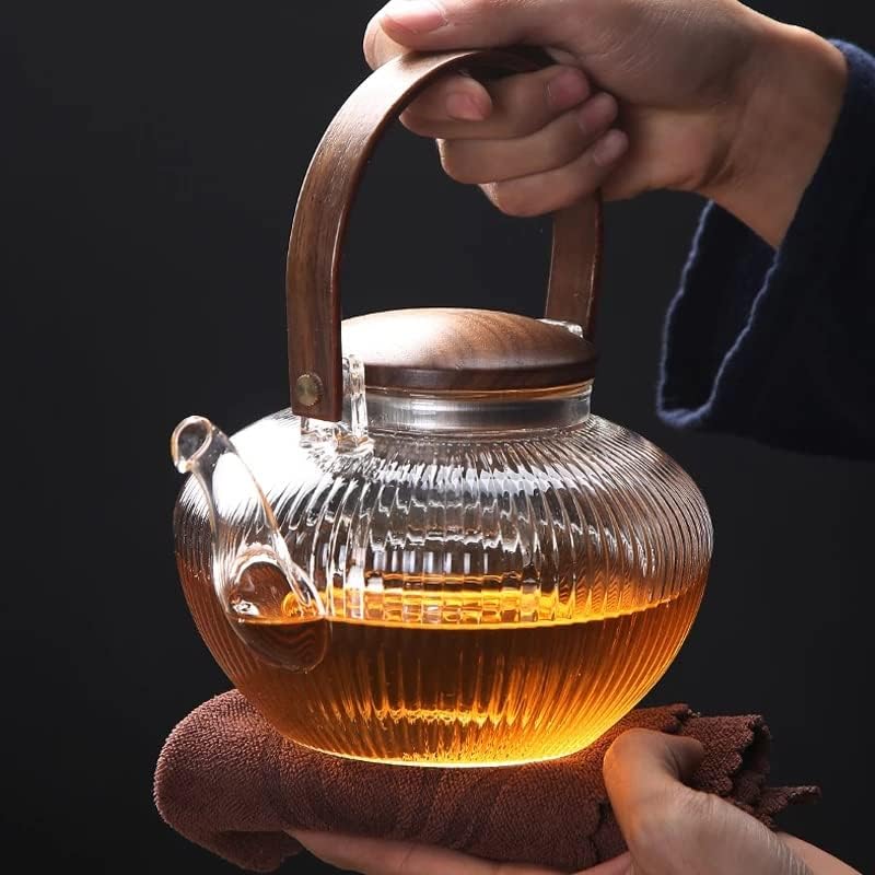 Ganfanren drvena ručka stakleni čajnik s visokim temperaturama otporan na filtriranje čajnika ureda za kućnu kuhinju